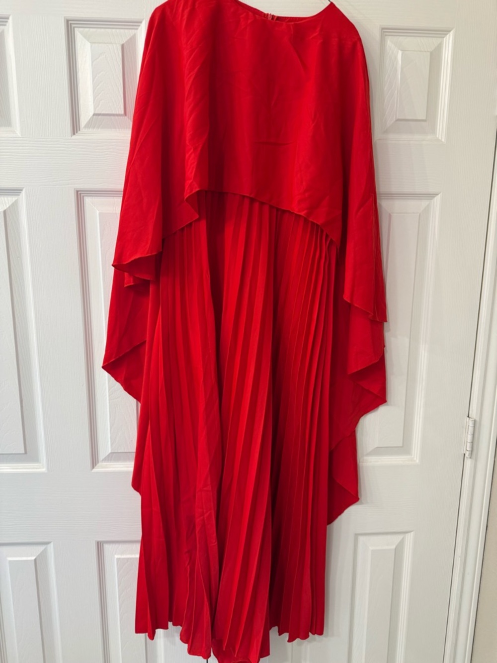 Red Pleated Cape Evening Dress - Picture 3 of 4